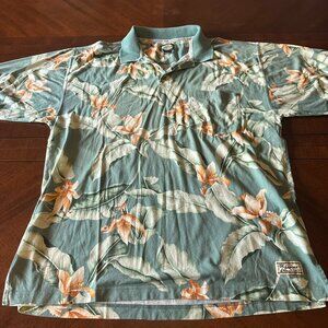 Tommy Bahama Men’s Shirt XL Green Floral Hawaiian Camp‎ Polo Retro Tropical VTG